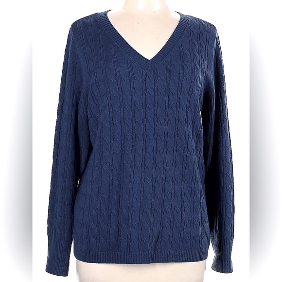Croft & Barrow Cable Knit Sweater V-Neck Long Sleeves Pullover Navy Blue Large - Picture 1 of 5
